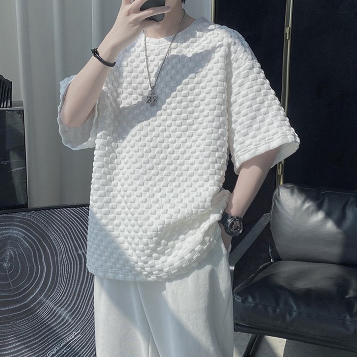 Tシャツ メンズ カットソー ワッフル生地 クルーネック 丸首 半袖Tシャツ 半袖 トップス 通学 通勤 おしゃれ カジュアル |  | 01