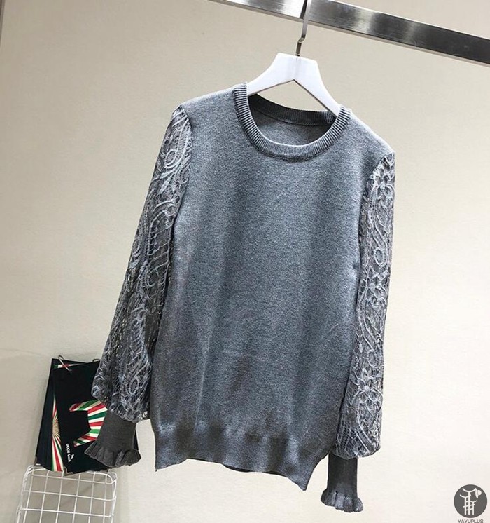 ニット セーター ニットソー ラウンドネック レース袖 レーススリーブ 花柄 2type レディース トップス |  | 02