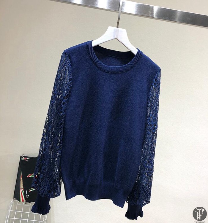 ニット セーター ニットソー ラウンドネック レース袖 レーススリーブ 花柄 2type レディース トップス |  | 03