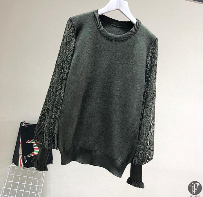 ニット セーター ニットソー ラウンドネック レース袖 レーススリーブ 花柄 2type レディース トップス |  | 04