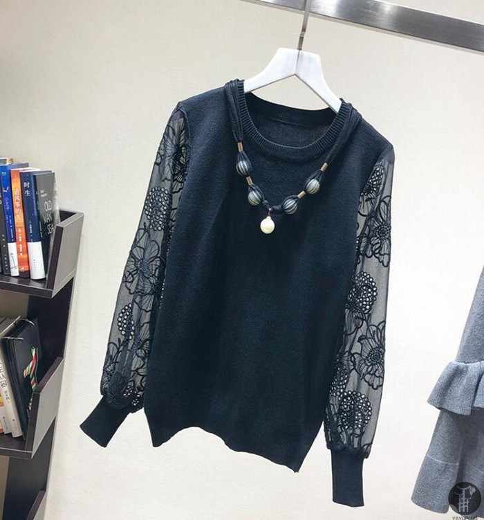ニット セーター ニットソー ラウンドネック レース袖 レーススリーブ 花柄 2type レディース トップス |  | 08
