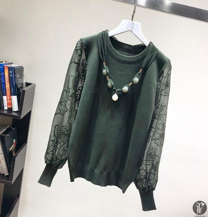 ニット セーター ニットソー ラウンドネック レース袖 レーススリーブ 花柄 2type レディース トップス |  | 10