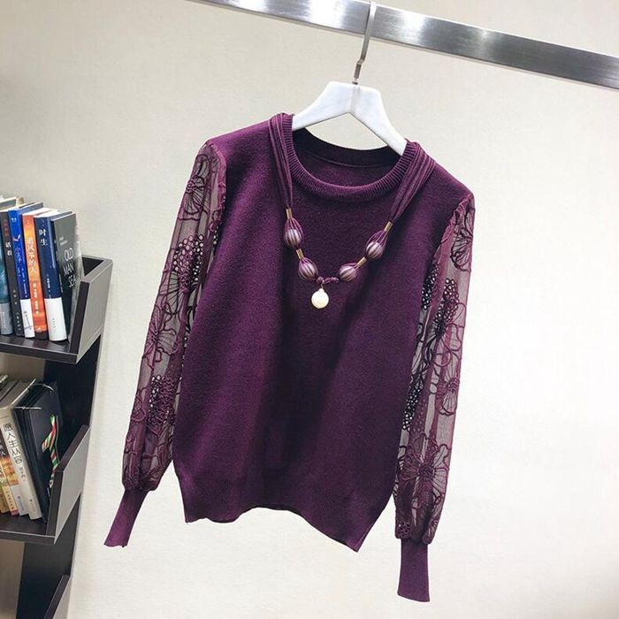 ニット セーター ニットソー ラウンドネック レース袖 レーススリーブ 花柄 2type レディース トップス |  | 13