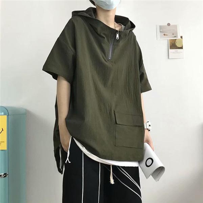 半袖パーカー メンズ 夏服 プルオーバー フード付き トップス カジュアル シンプル ゆったり 無地 おしゃれ 通学 通勤 お兄系 |  | 03