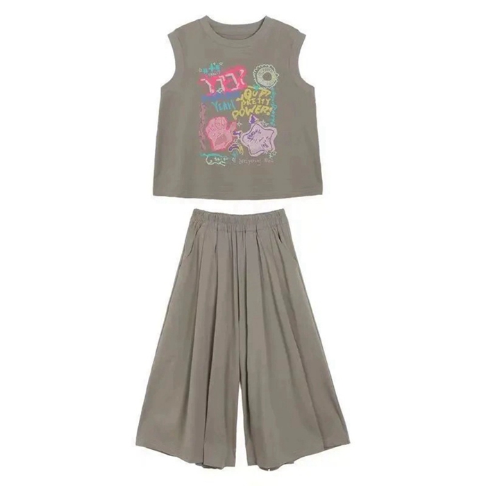 キッズ 夏 女の子 セットアップ 上下セット キッズ 可愛い  袖なし タンクトップ ワイドパンツ 涼しい 子供服 おしゃれ |  | 01