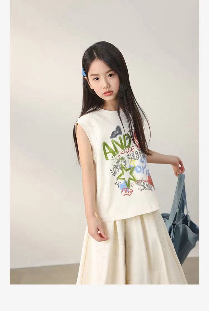 キッズ 夏 女の子 セットアップ 上下セット キッズ 可愛い  袖なし タンクトップ ワイドパンツ 涼しい 子供服 おしゃれ |  | 06