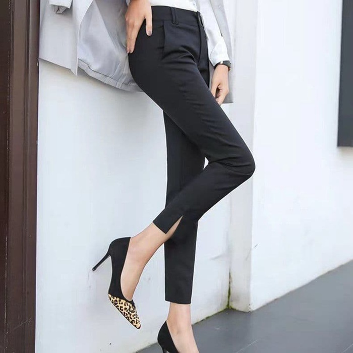 【裾スリット入り】スラックス レディース 九分丈 アンクルパンツ テーパードパンツ 小脚パンツ 美脚 細見え 着痩せ ハイウエ |  | 01