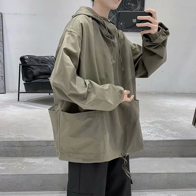 パーカー  ボリュームネック ポケット付き ゆったり 大きいサイズ 無地 ウィンドブレーカー メンズ マウンテンパーカー お |  | 04