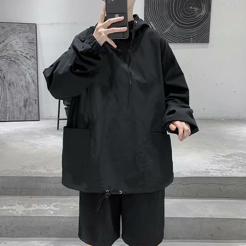 パーカー  ボリュームネック ポケット付き ゆったり 大きいサイズ 無地 ウィンドブレーカー メンズ マウンテンパーカー お |  | 06