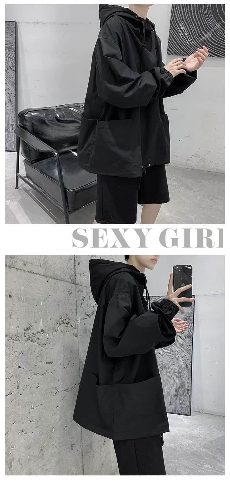 パーカー  ボリュームネック ポケット付き ゆったり 大きいサイズ 無地 ウィンドブレーカー メンズ マウンテンパーカー お |  | 10