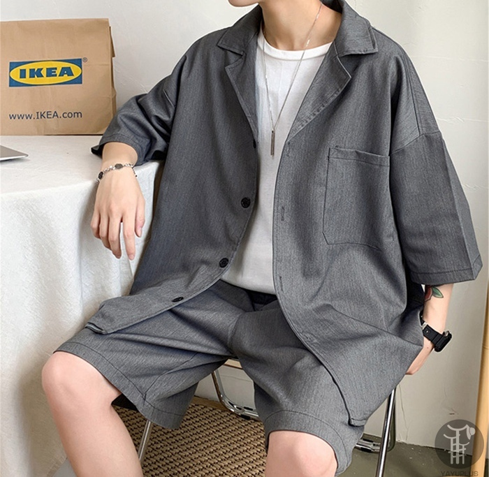 上下セット セットアップ メンズ 半袖 テーラードジャケット サマージャケット アウター ハーフパンツ トップス ボトムス カジュアル おしゃれ 代引不可 |  | 01