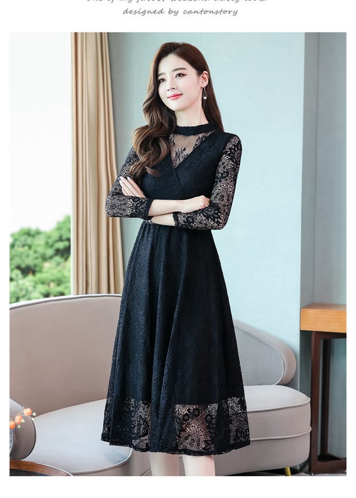 パーティードレス 総レース シースルー袖 長袖 ロングワンピース  ウエストベルト付き ドレス 結婚式 披 |  | 11