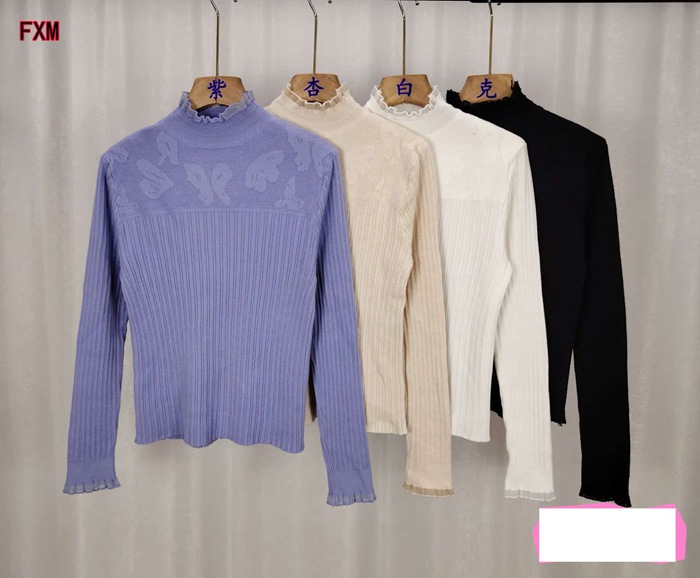 リブニット ハイネック セーター 首元レースレディース ニットセーター リブニット ショート丈 トップス 長袖 インナー 肌 |  | 06