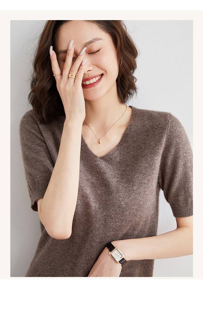 サマーニット レディース 半袖ニット Vネック トップス ゆったり 二の腕カバー パフスリーブ カットソー 袖長め 体型カバー |  | 15