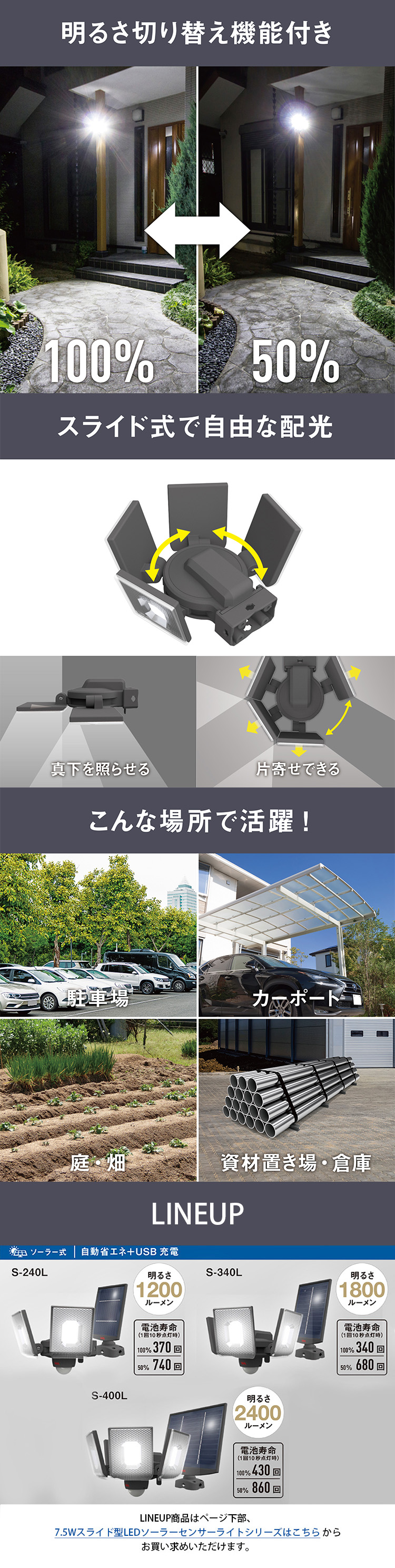 musashi（ムサシ） センサーライト 7.5W×4灯 スライド型 LEDソーラー