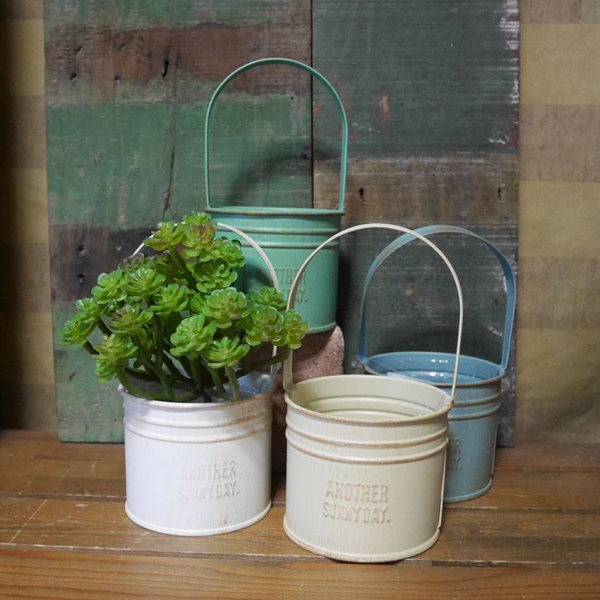 パステルブリキ ハンドル付き プランター ガーデニング : アメリカン