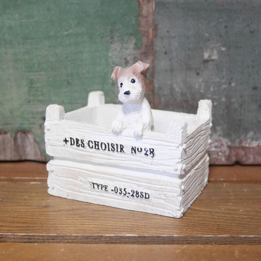 ボワットシャンポット 犬 木箱 ガーデニング ブリキ プランター