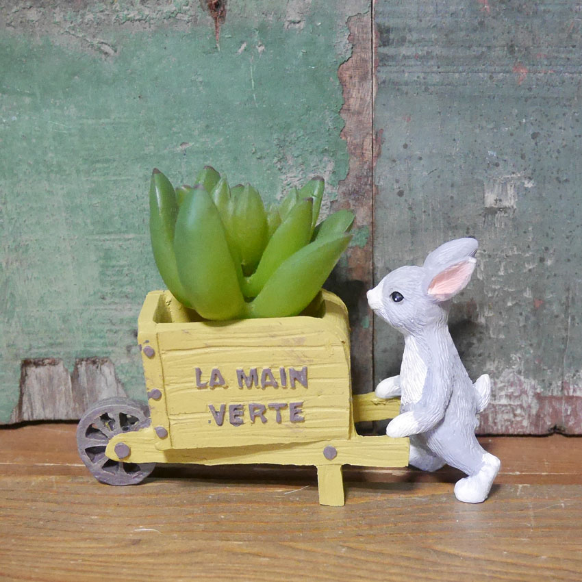 ラパンカートポット ウサギ 木箱 ガーデニング ブリキ プランター