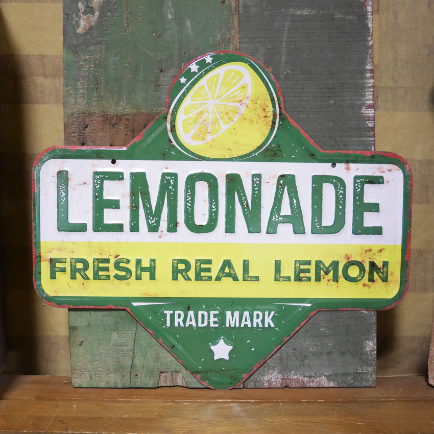 アンティーク エンボスプレート LEMONADE ブリキ看板 レモネード