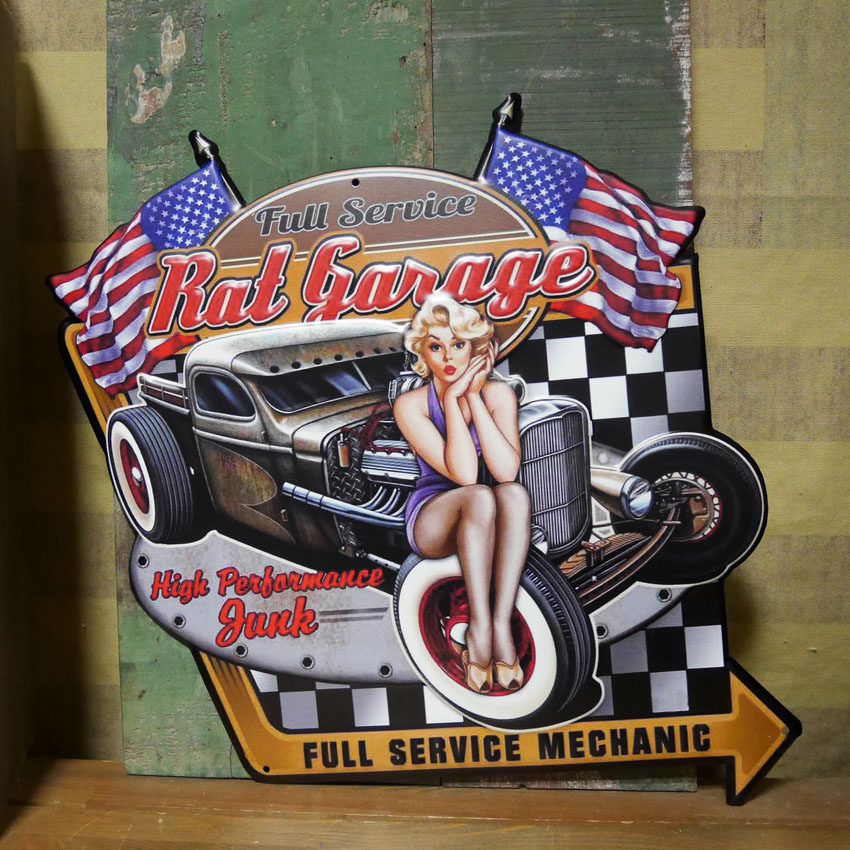 アンティークエンボスプレート Rat Garage ダイカット