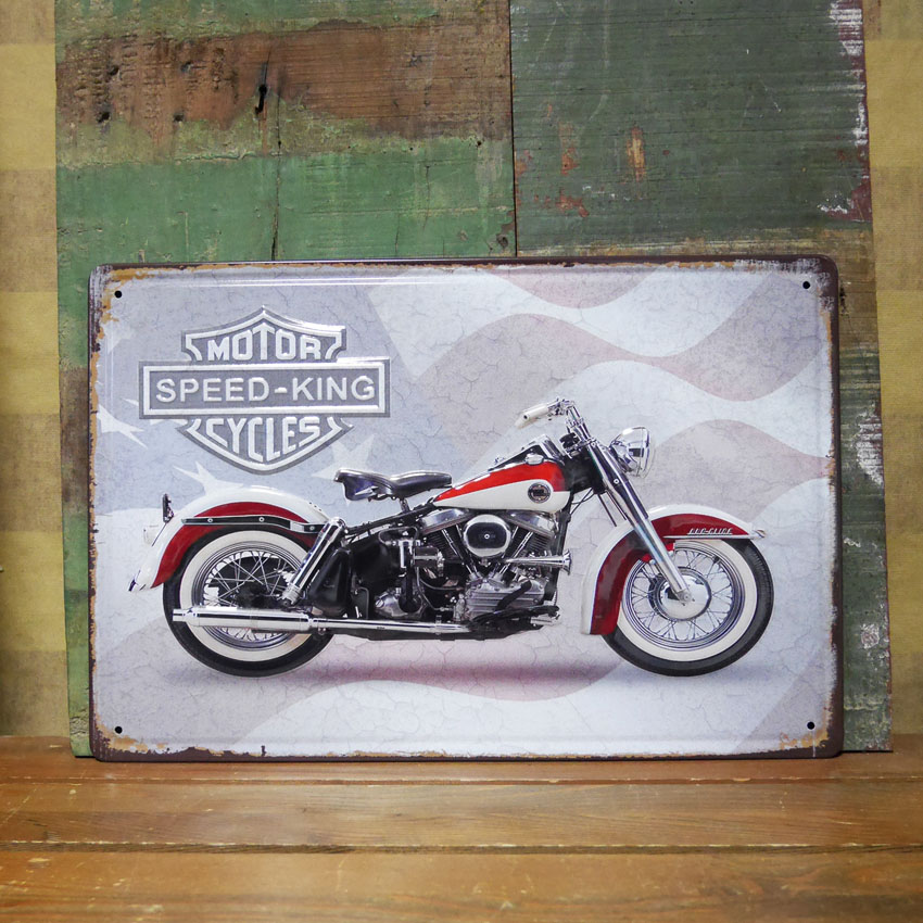 アンティークメタルエンボスプレート SPEED KING FLAG ブリキ看板