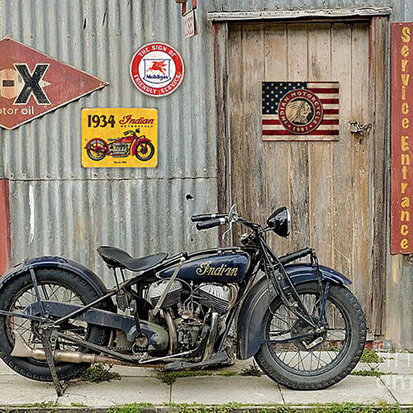 インディアン ブリキ看板 1934 Indian Motorcycle バイク インテリア 