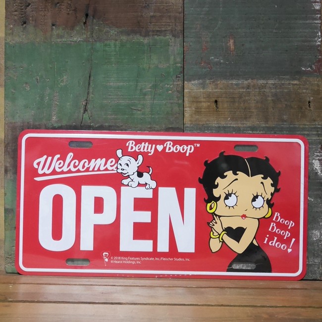 ベティブープ OPEN コマーシャルプレート Betty Boop ブリキ看板 CM