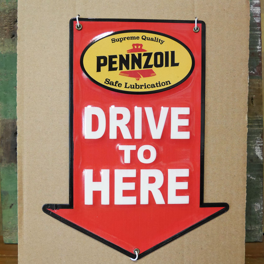 エンボスメタルサインプレート DRIVE TO HERE MINI EMBOSS METAL SIGN