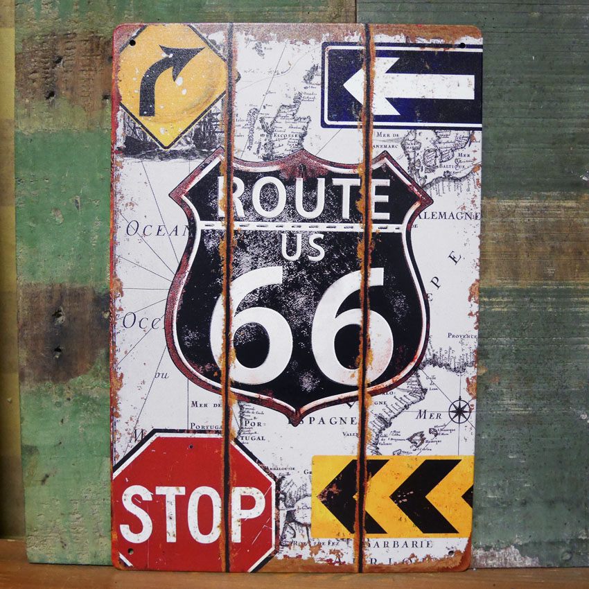 ルート66 アメリカンサインボード ROUTE66 STOP ブリキ看板 インテリア