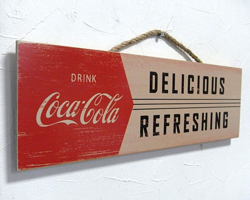 Coca Cola コカコーラ 木製看板 CokeDelicious ウッドサイン オールド