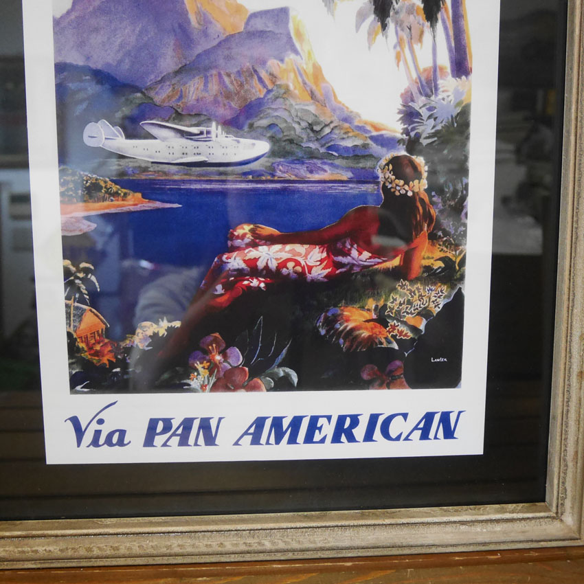 最終価格【額装済】パンナム航空　ハワイアン　ポスター&フレーム 額装済】パンナム航空 ハワイアン ポスター&フレーム ODハワイアン