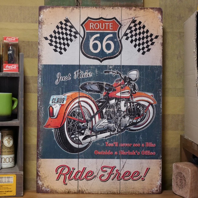 ルート66 ライドフリー 木製看板 アメリカン インテリア ROUTE66