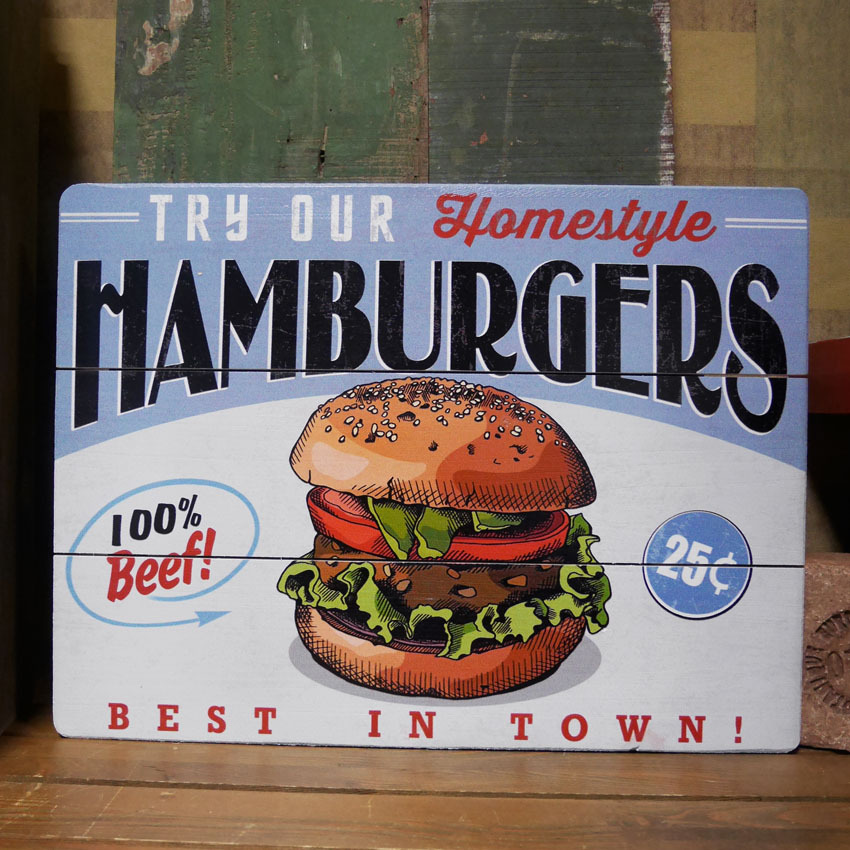 アメリカン ウッドサインボード HAMBURGERS BEST IN TOWN