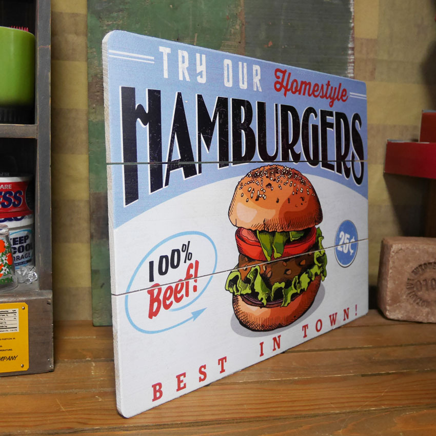 アメリカン ウッドサインボード HAMBURGERS BEST IN TOWN 