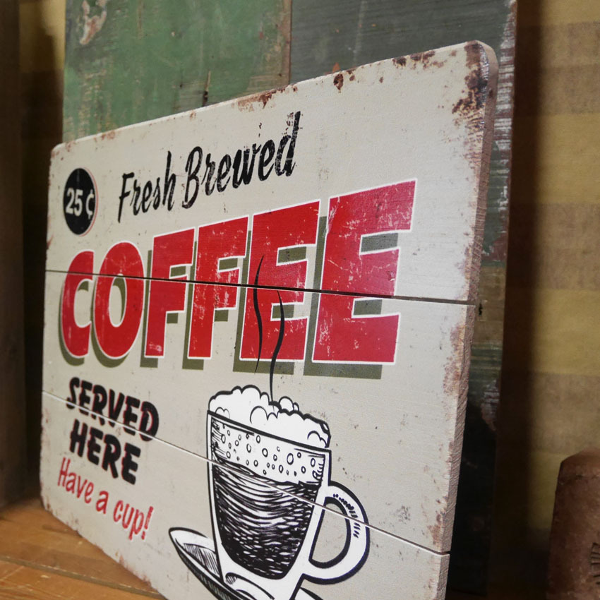 アメリカン ウッドサインボード COFFEE SERVED HERE 木製看板 コーヒー