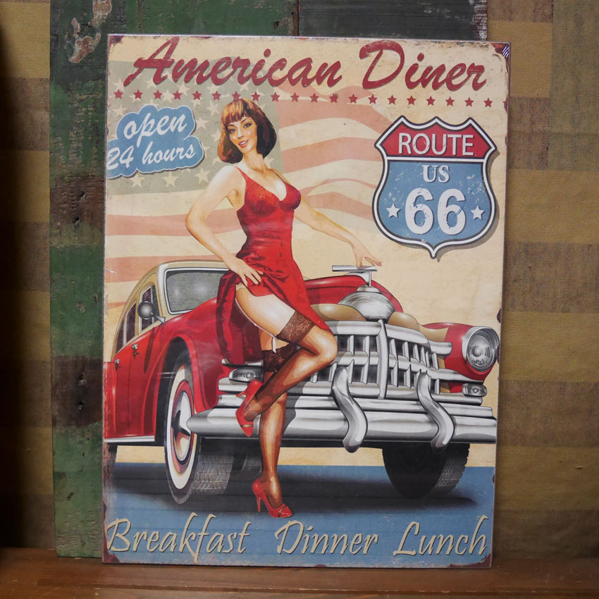 American Diner 66 ウッドボード アメリカン ルート66 木製看板 インテリア : wp-152 : アメリカン雑貨のグッズファーム  - 通販 - Yahoo!ショッピング