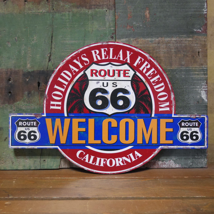 ルート66 木製看板 アメリカン インテリア ROUTE66 ウェルカム