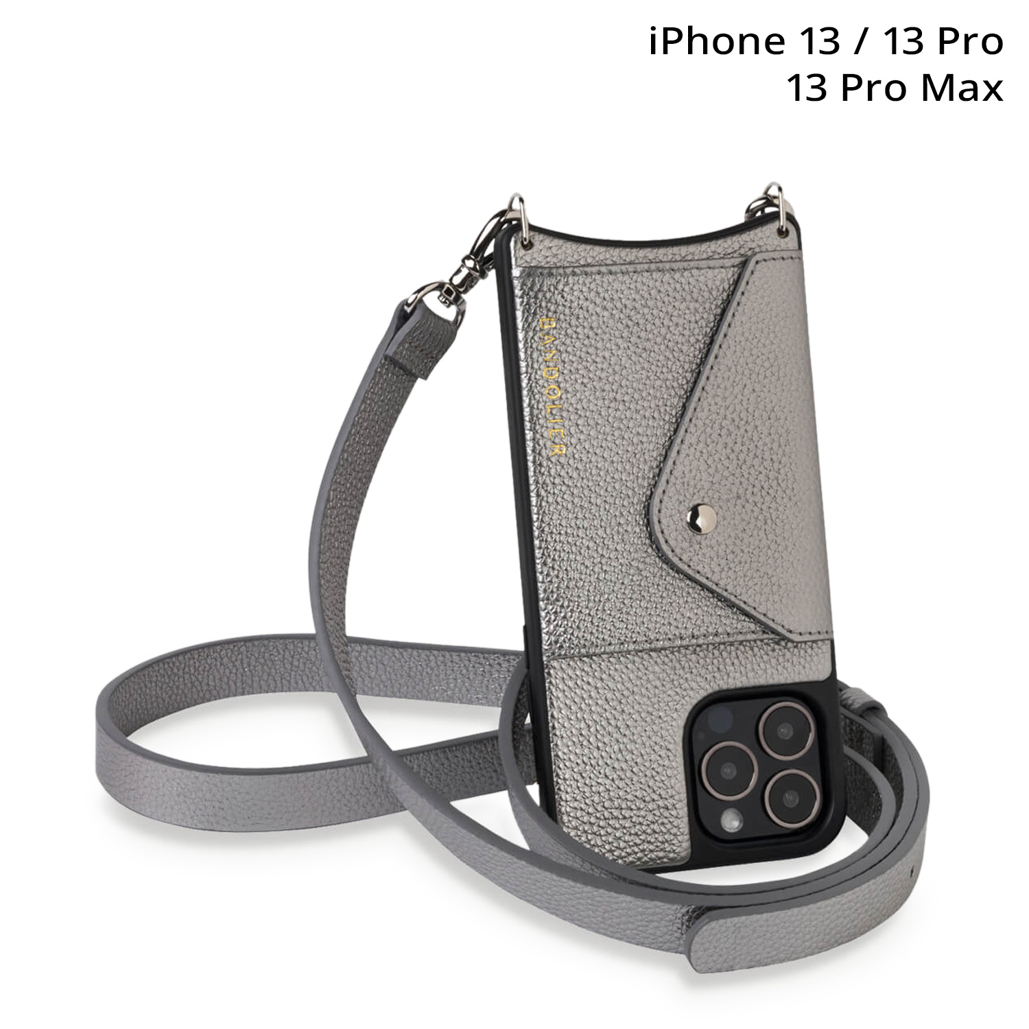 BANDOLIER バンドリヤー iPhone 13 13Pro iPhone 13 Pro Max ケース スマホ 携帯 ショルダー アイフォン  ヘイリー サイド スロット メタリック ピューター