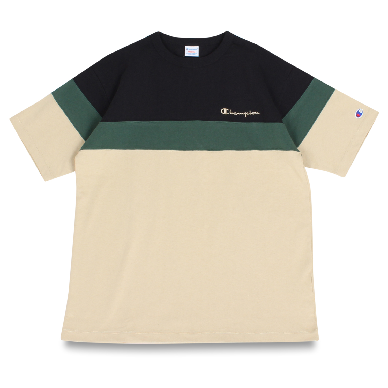 チャンピオン Champion Tシャツ 半袖 メンズ レディース PANEL T-SHIRT ブラック ベージュ ダーク グリーン 黒 C3-T337