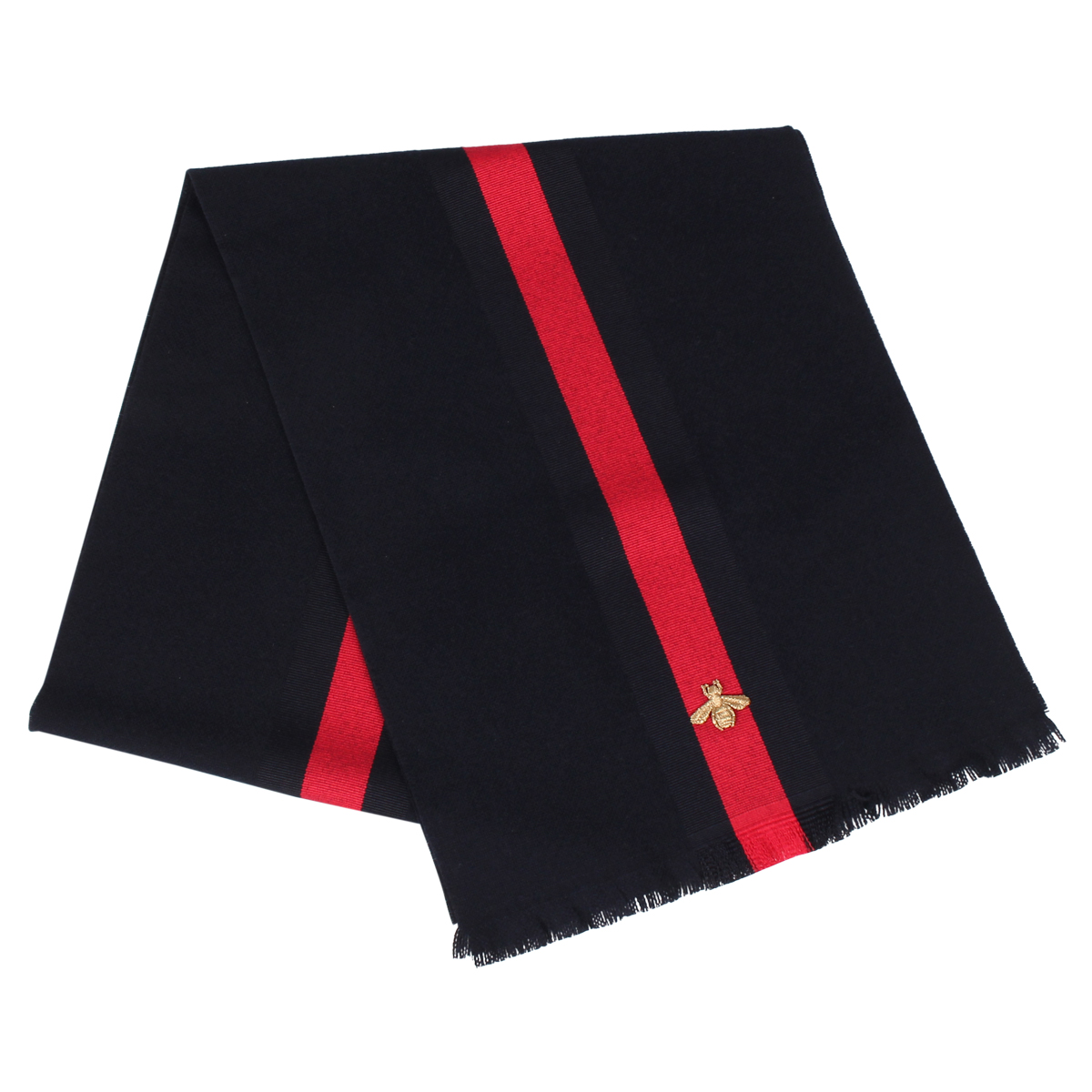 グッチ GUCCI マフラー ストール メンズ レディース カシミア ウェブストライプ SC STRONG BEE SCARF ダーク ブルー  4755134G487