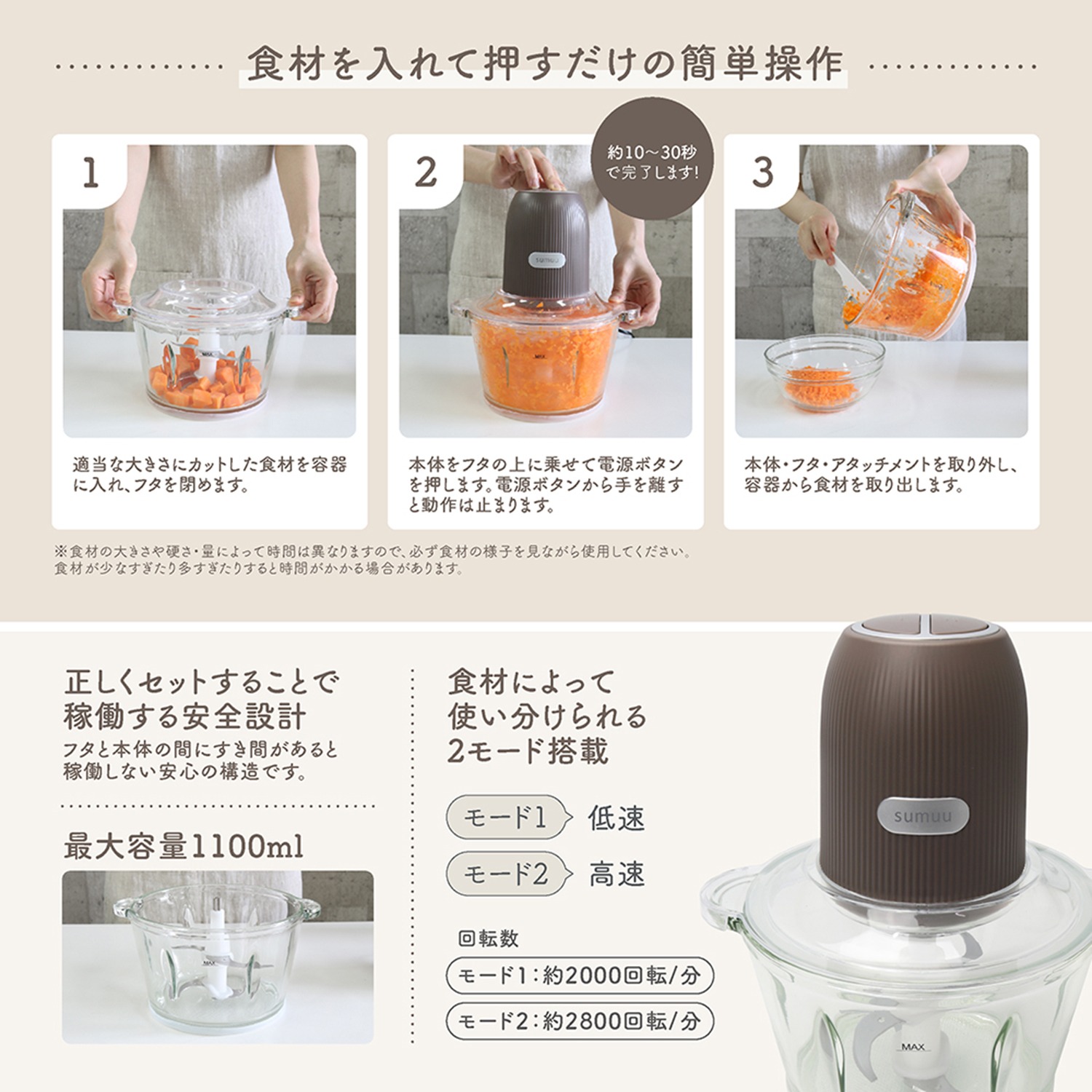 sumuu スムウ フードプロセッサー ザ ムルル ブレンダー ミキサー 食洗機対応 2WAYカッター スムー FOOD PROCESSOR The mururu MEK-91 - 21