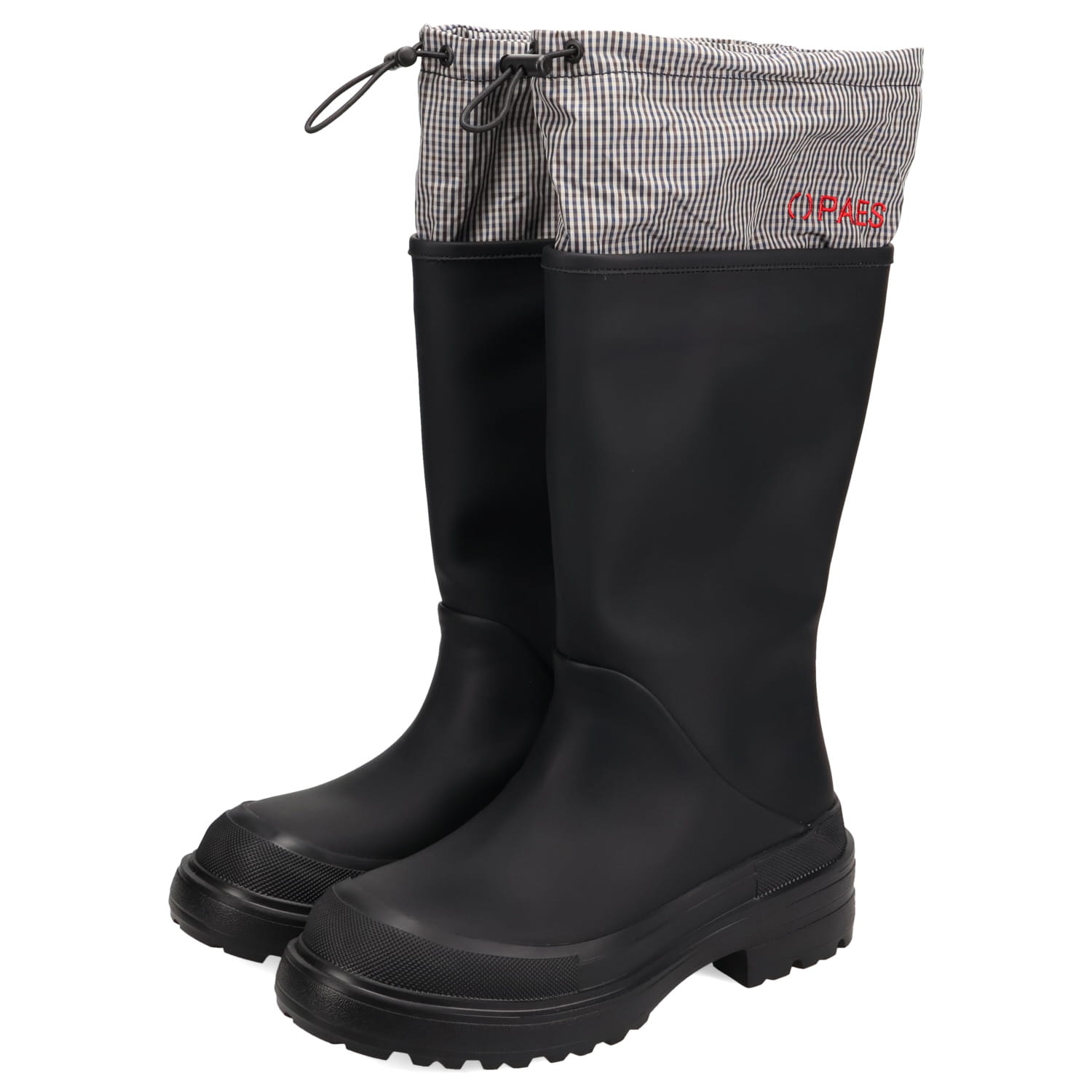 PAES ペイズ ブーツ レインブーツ ロングブーツ 長靴 レディース 厚底 防水 06 TWO WAY RAIN BOOTS BOOTS BASIC LINE ブラック チェック 黒 爆買の画像