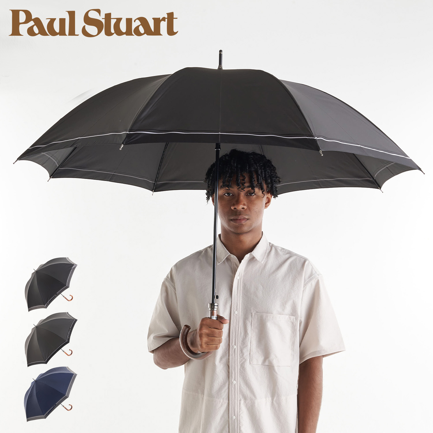 ポールスチュアート Paul Stuart 長傘 雨傘 メンズ 65cm 軽い 大きい ブラック グレー ネイビー 黒 14015