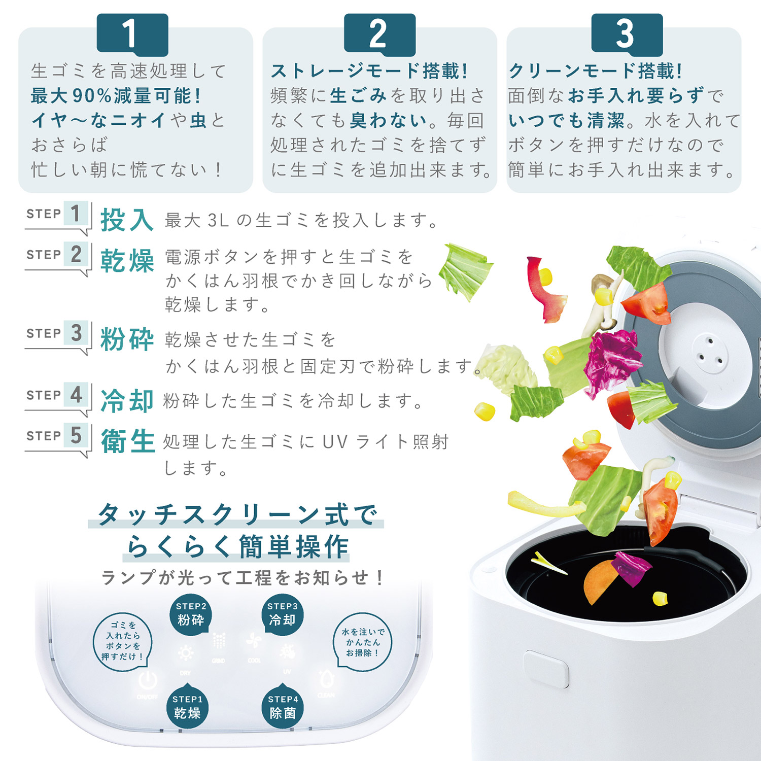 QUADS クワッズ 生ゴミ処理機 生ごみ 家庭用 減量乾燥機 3L 大容量 