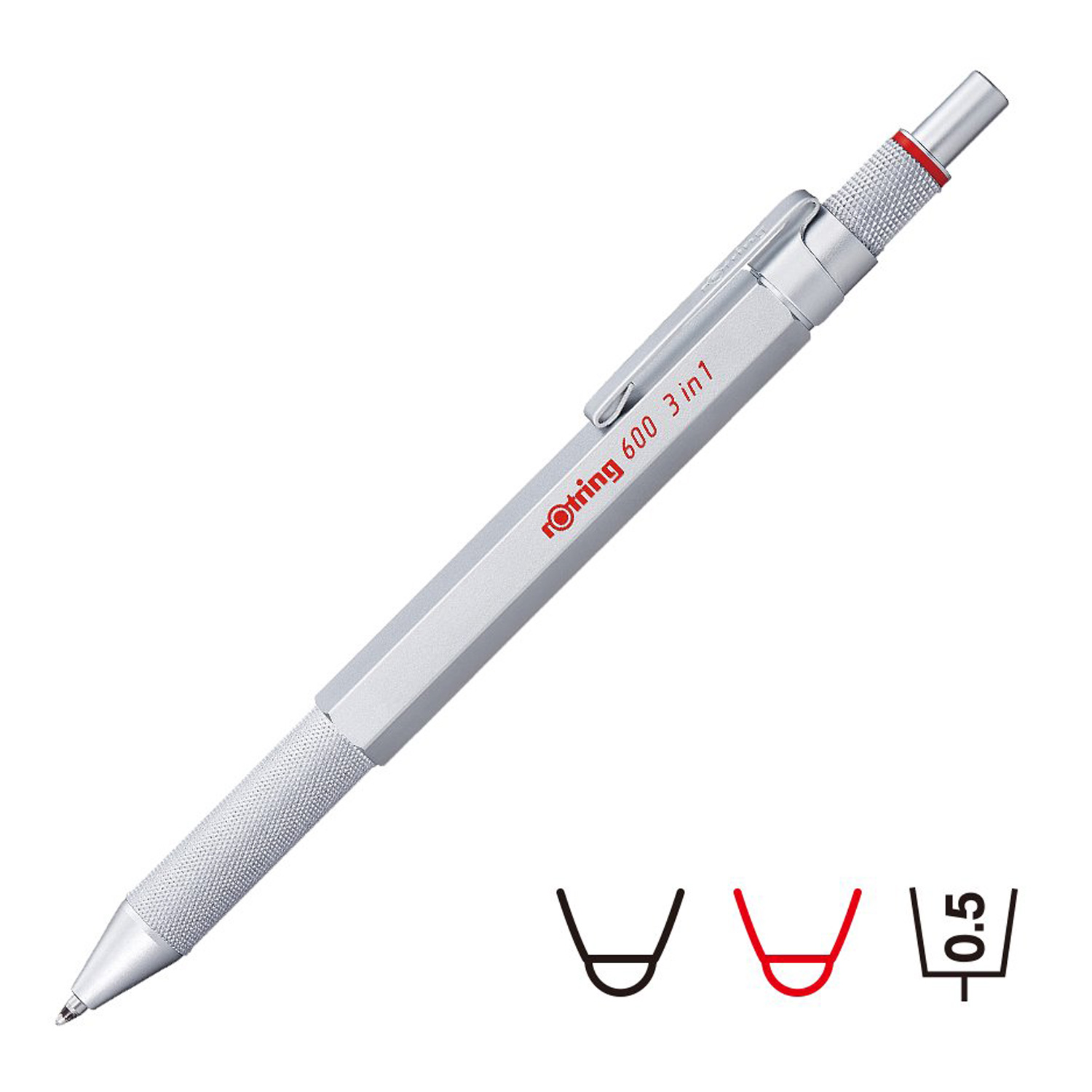 ロットリング rOtring 600 3in1 多機能ペン マルチペン シャーペン ボールペン 油性 0.5mm MULTI PEN シルバー  2121117 : rtr-2121117 : Goods Lab Plus - 通販 - Yahoo!ショッピング