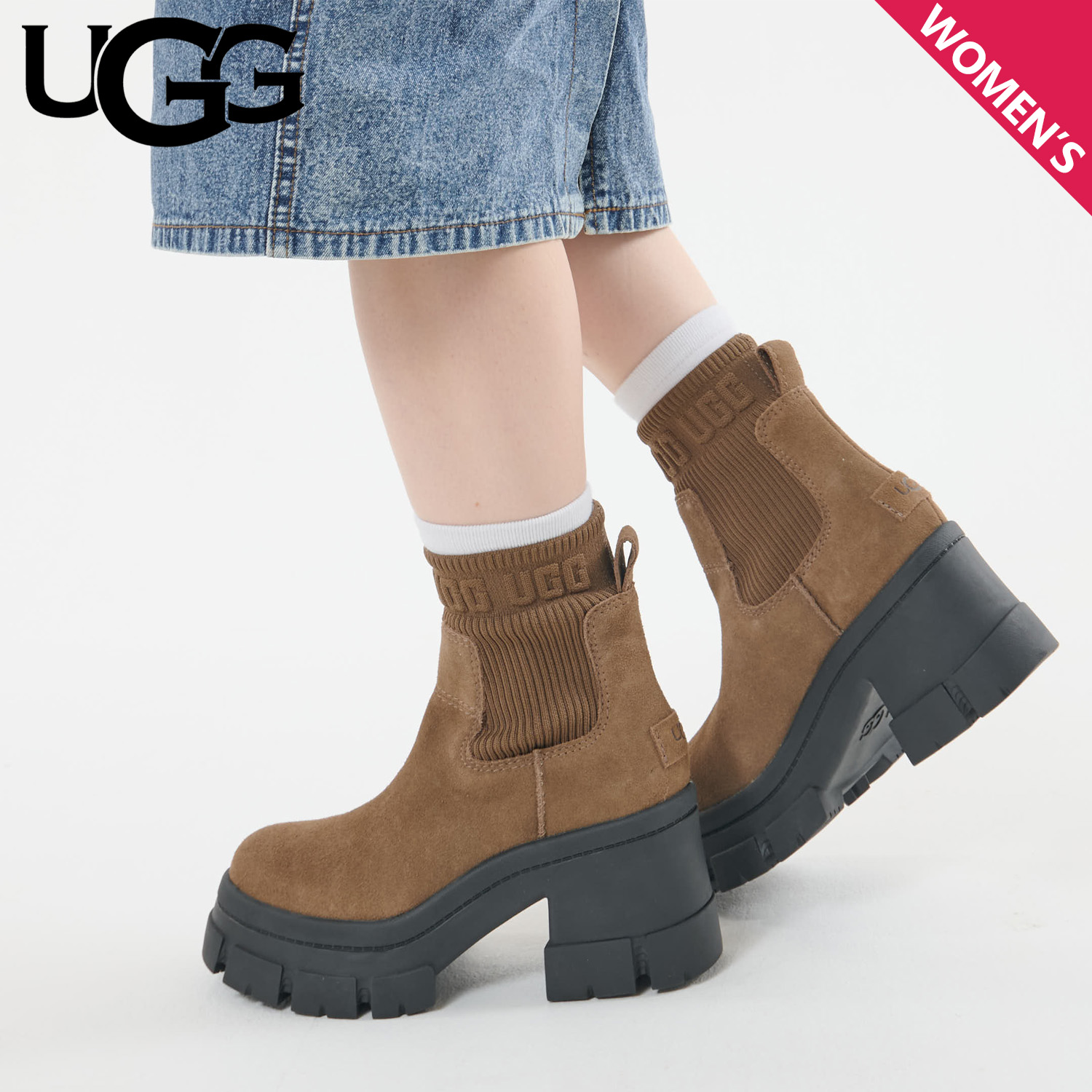 UGG アグ ブーツ サイドゴア ブルックリン チェルシー レディース 厚底 耐水 軽量 BROOKLYN CHELSEA ブラウン 1143851