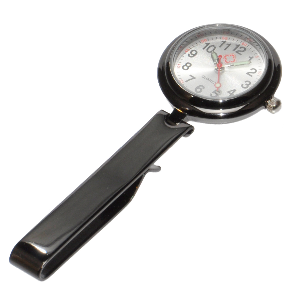 ナースウォッチ クリップ式 時計 蓄光針 シンプル オシャレ メタリック