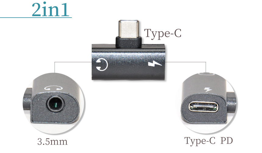 Type-C イヤホン 変換アダプター 2in1 3.5mm PD 急速充電 音声 変換 タイプC USB-C スマホ タブレット ヘッドホン｜goodsland｜03