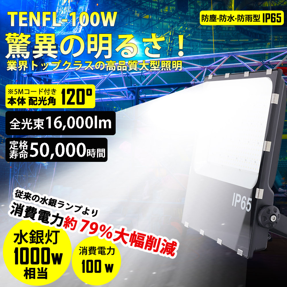 LED投光器 100W 1000W相当 薄型 看板用スポットライト 作業灯 投光器