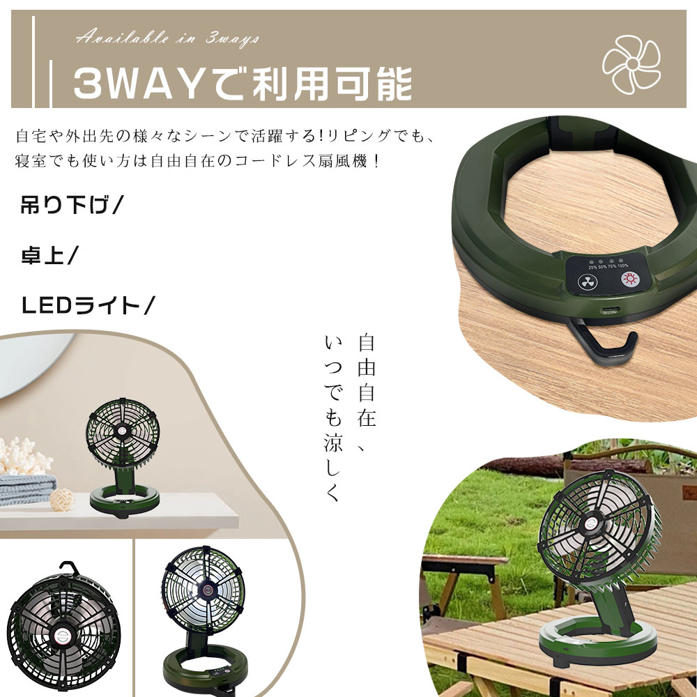 多機能扇風機 卓上扇風機 静音 オフィス キャンプ扇風機 アウトドア